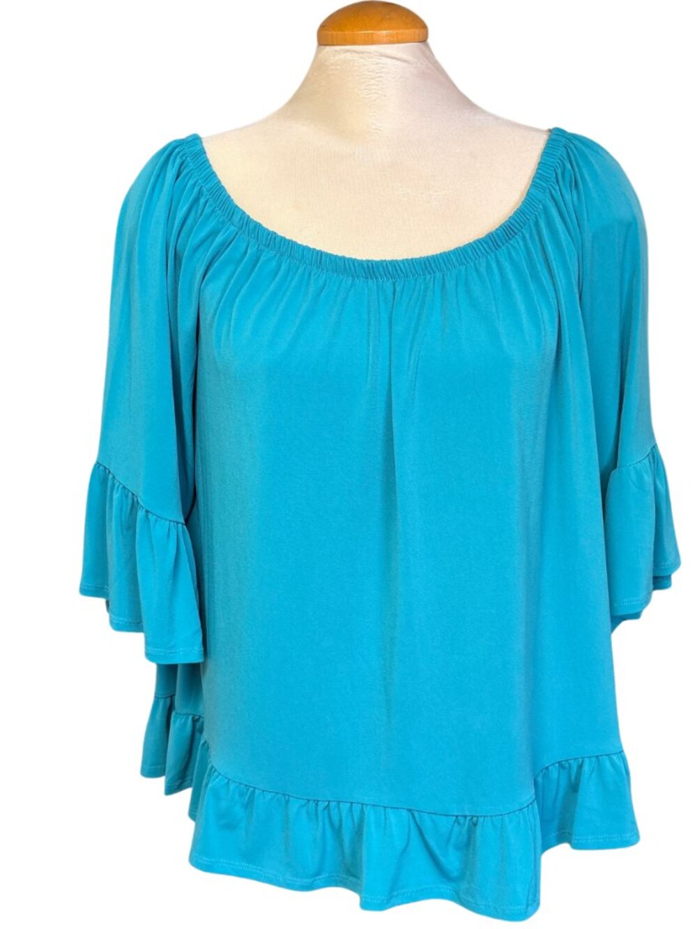 Womens Ruffled Off-Shoulder Top - Turquoise - Artizan by Robin Barre